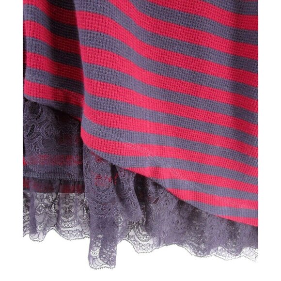 LOGO Lori Goldstein Sweater XL Red Cardigan Button Up Striped Lace - Picture 4 of 11